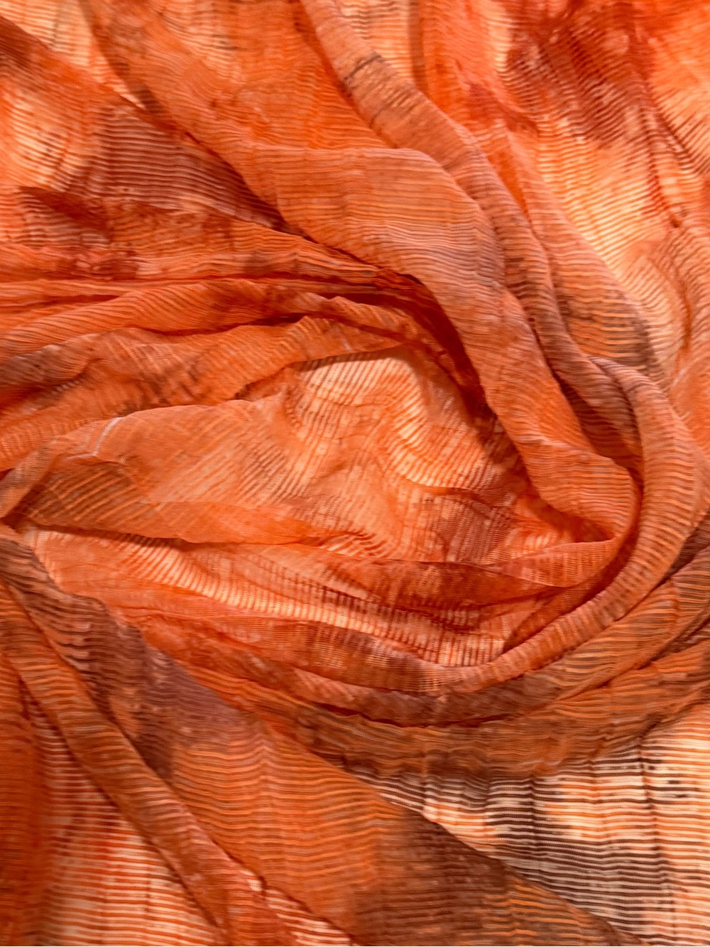 Lightweight Orange Multicolor Crinkled Sheer Fabric